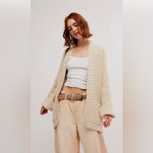 FREE PEOPLE NWT Blossom Cardi Chunky Knit Oversized Cardigan Ivory Pastel Sz S